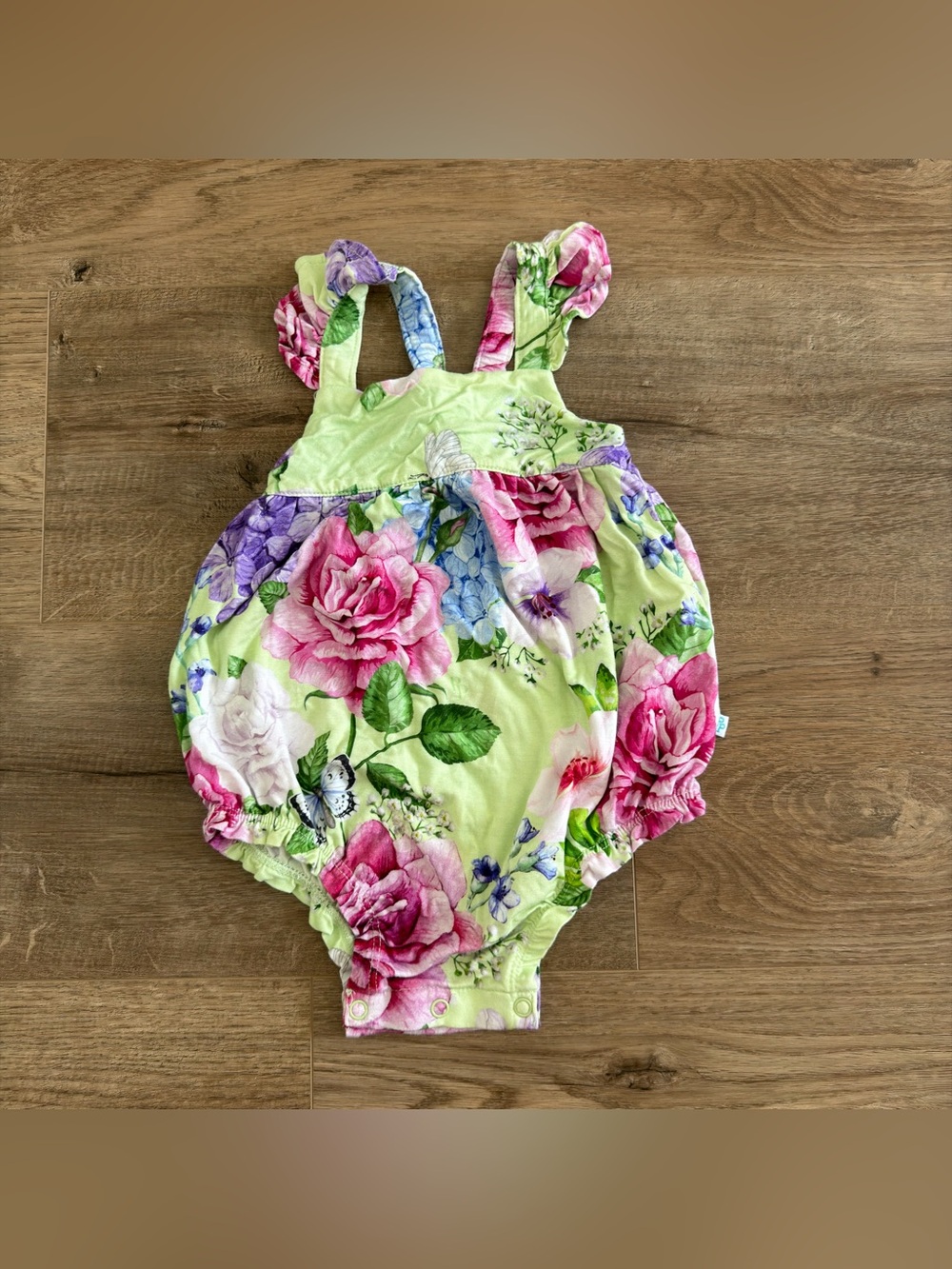 Posh Peanut Georgina Floral Bubble Romper Pink Green Size 6/12 Months